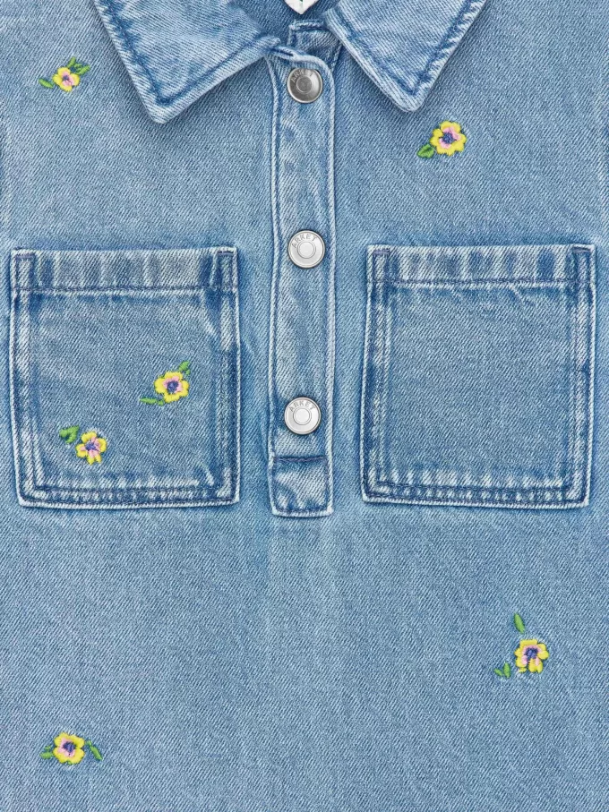 Broderad jeansklänning