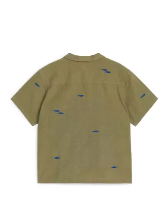 Broderad skjorta i linne-bomull