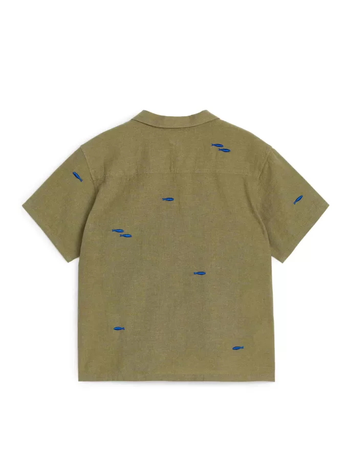 Broderad skjorta i linne-bomull