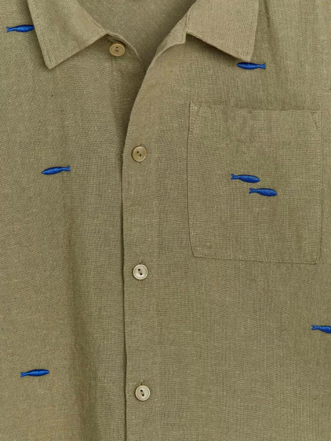 Broderad skjorta i linne-bomull