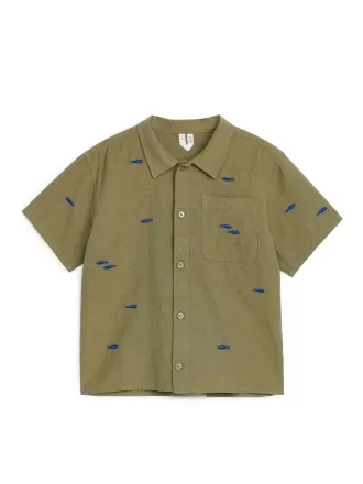 Broderad skjorta i linne-bomull