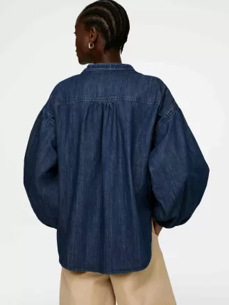 Denimblus med volymärm