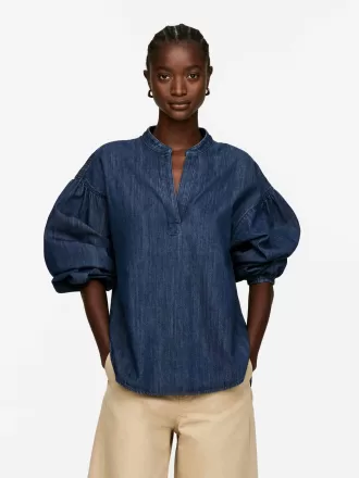 Denimblus med volymärm