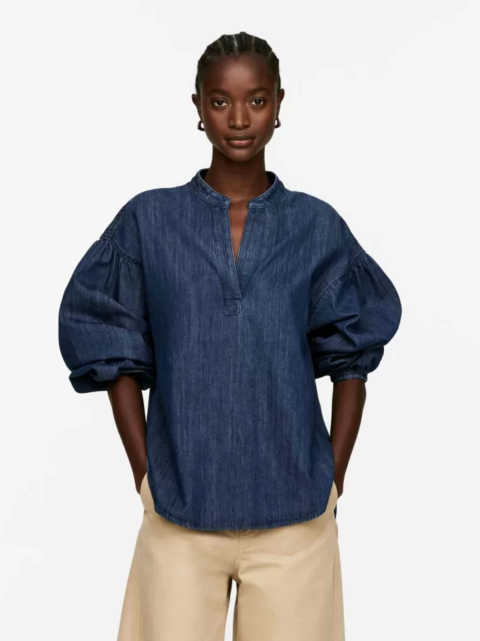 Denimblus med volymärm Denimblus med volymärm