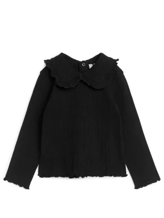 Frill Collar Pointelle Top