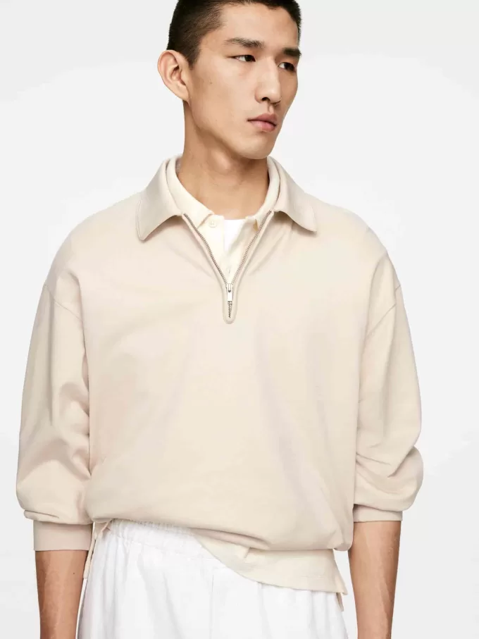 Pikétröja med halv dragkedja Pikétröja med halv dragkedja