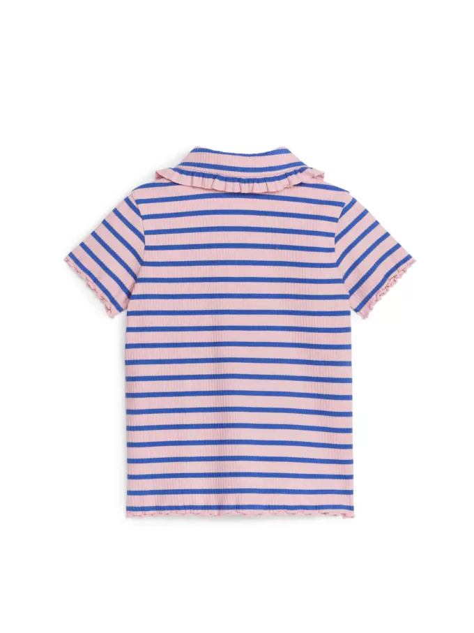 Ribbad jerseytopp med volangkrage