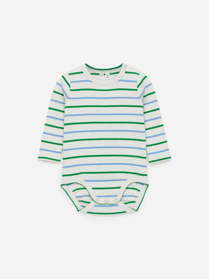 Ribbstickad långärmad body