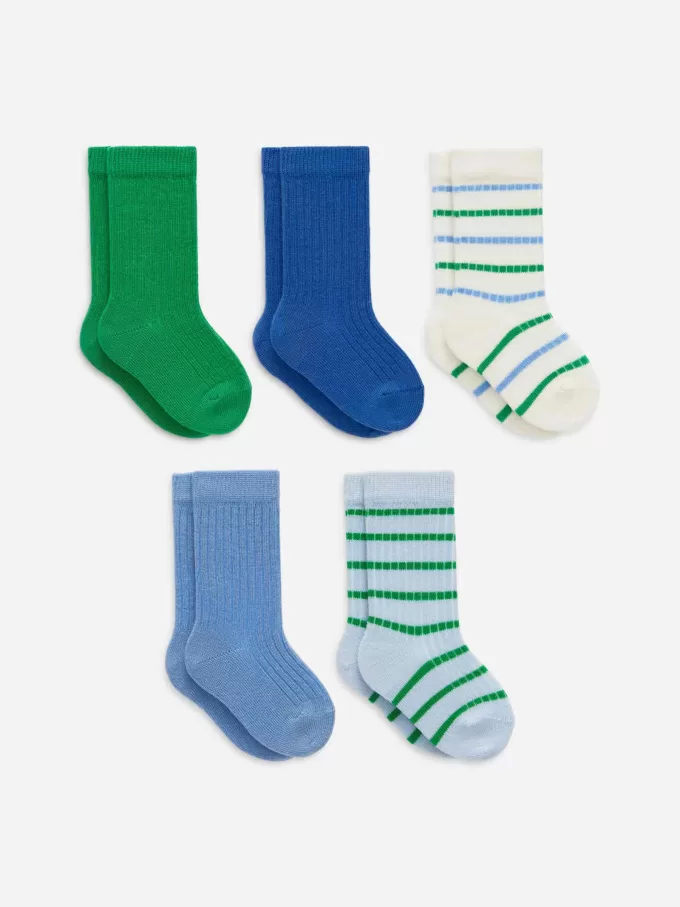 Ribbstickade babystrumpor, 5 par