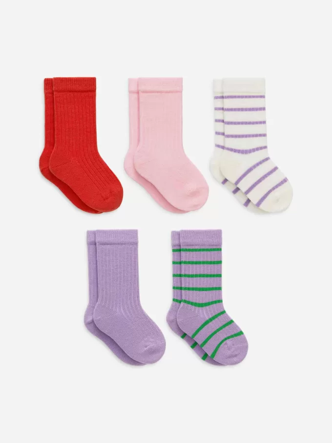 Ribbstickade babystrumpor, 5 par