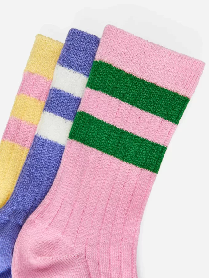 Ribbstickade strumpor Set om 3