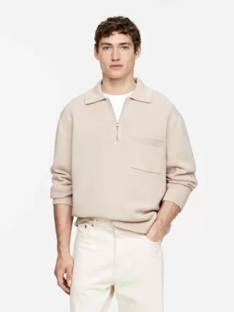 Tröja i bomull med halv blixtlås